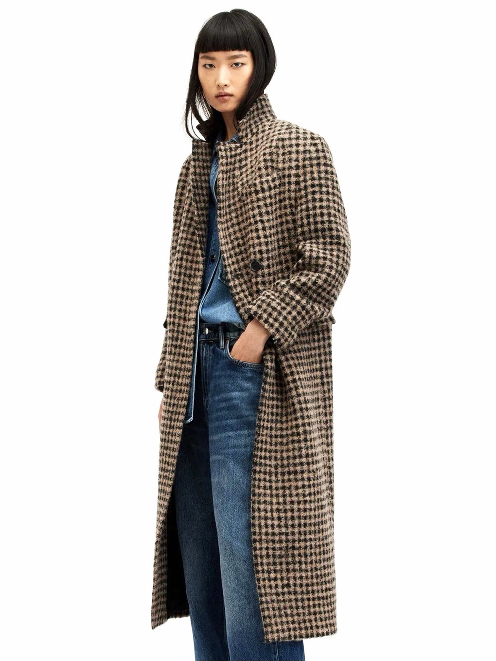 ALLSAINTS James Wool Blend Checked Maxi Coat